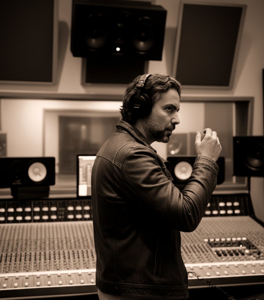 Francisco "Paco" Castro trabajando en la consola de mezcla del estudio