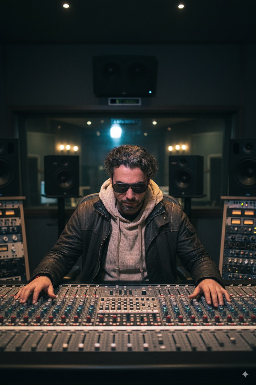 Consola de mezcla profesional en el estudio